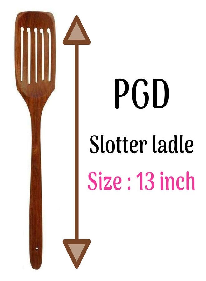 PGD Rosewood Wooden Slotter (13 inch) & Skimmer (15 inch) ladle Spatula flip for Deep Frying & Grilling - Image 3